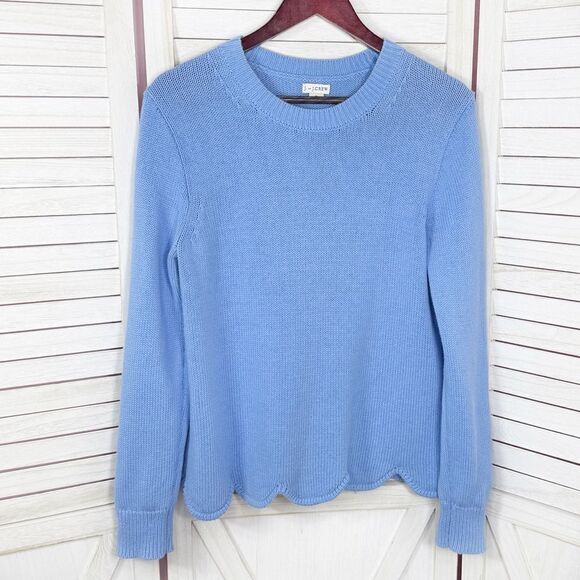 J. by J.Crew Scalloped Hem Crew Neck Sweater Blue Medium Cotton Preppy - Picture 7 of 12